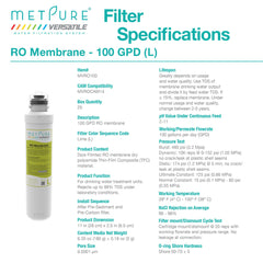 Metpure Versatile Lime L 100 GPD reverse osmosis membrane quick twist filter, 11 x 2.5 inch - view 3