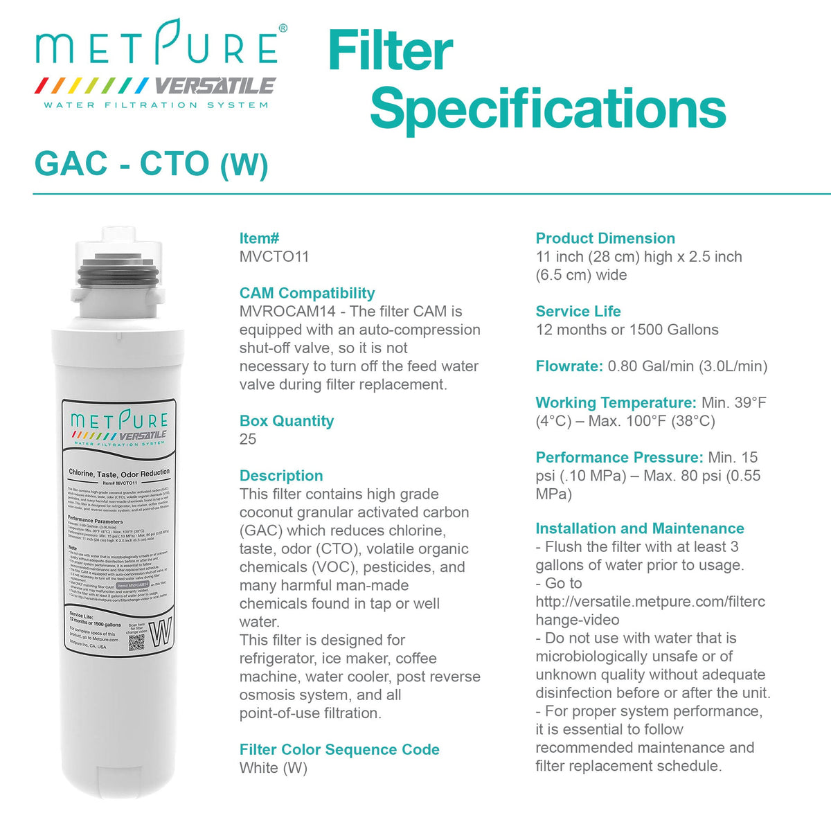 Metpure Versatile quick twist fridge and ice maker water filter kit with filter head and tubing