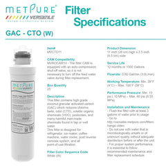Metpure Versatile quick twist CTO replacement water filter, white, 11 x 2.5 inch