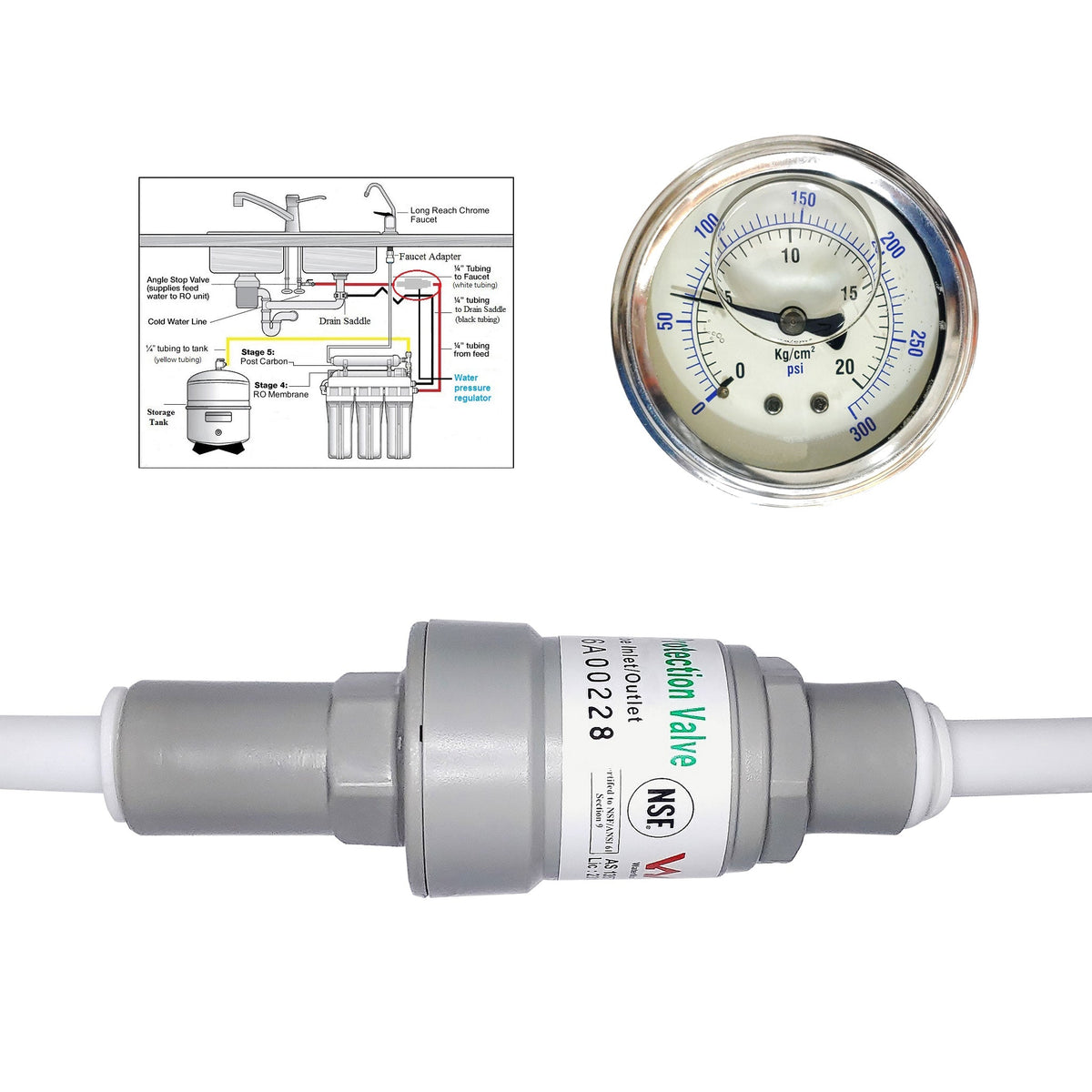 1/4 inch OD quick connect 60 psi water pressure regulator for RO filtration system - view 4