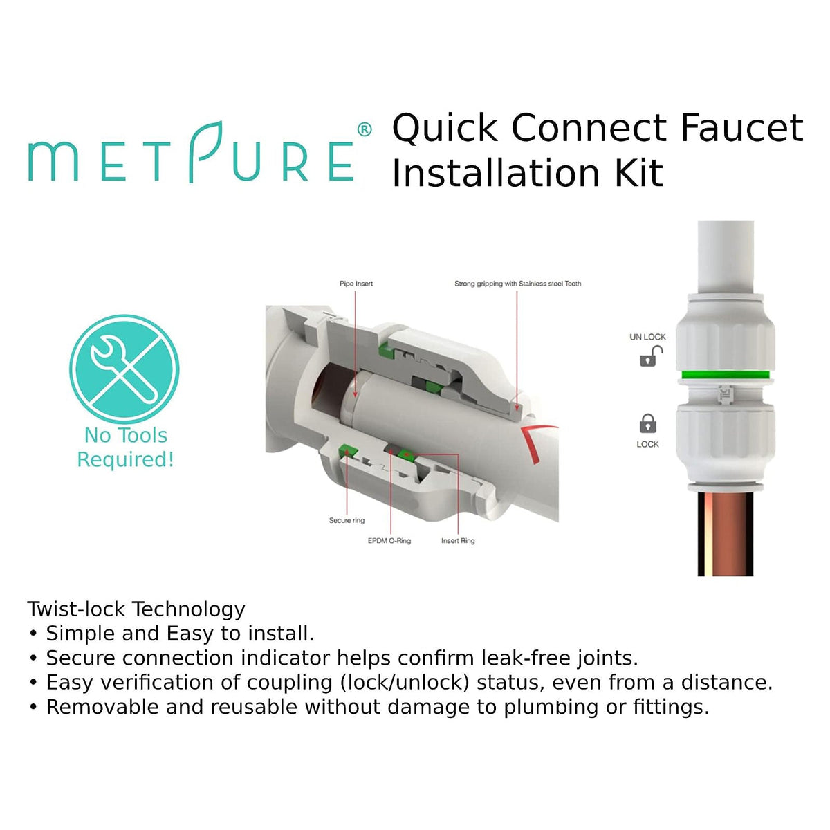 Metpure push-fit faucet water supply kit with two angle shut-off valves, adapters and 5 ft PEX tubing
