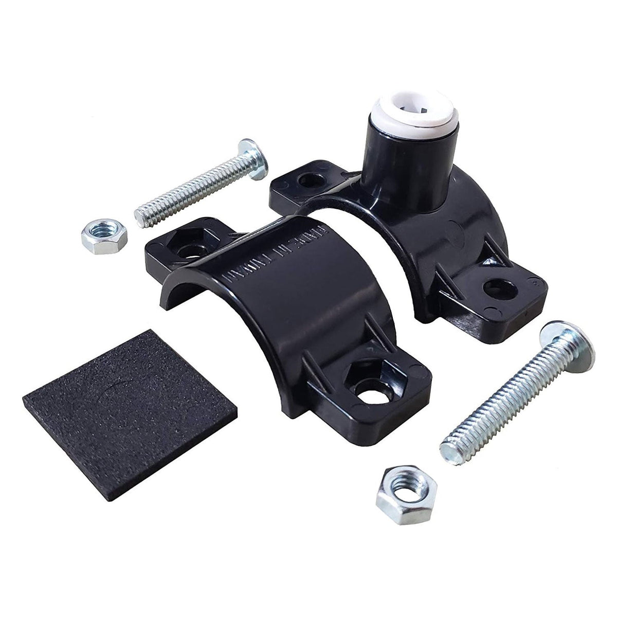 3/8 inch OD quick connect RO drain saddle valve with foam gasket, bolts and nuts