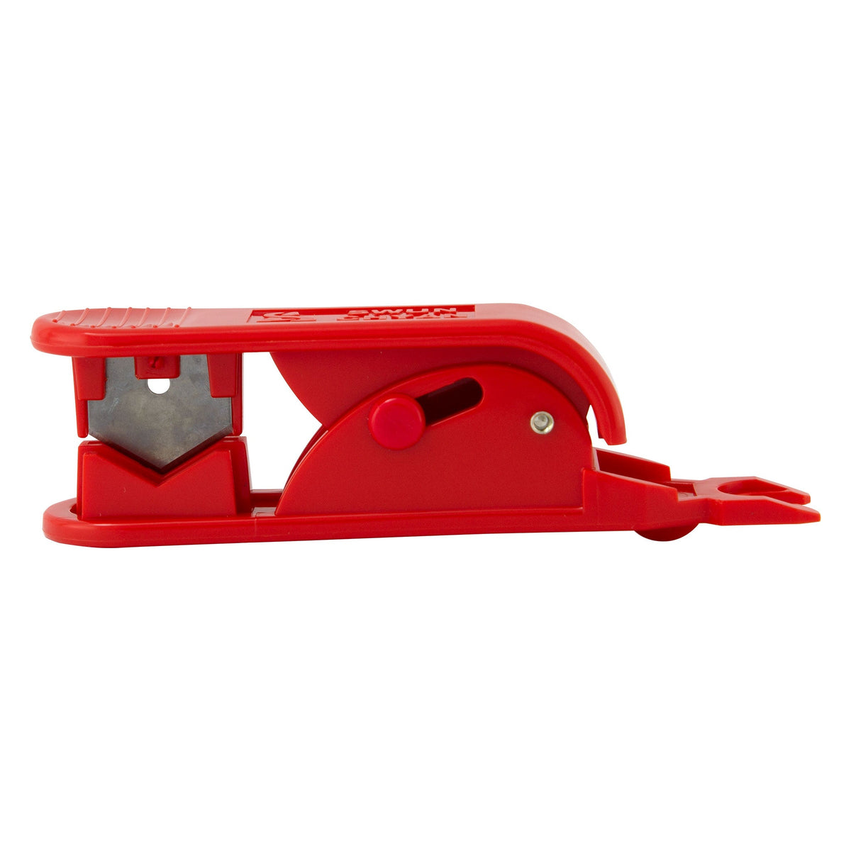 Red plastic tubing cutter with stainless steel blade for 1/8 to 3/4 inch tube