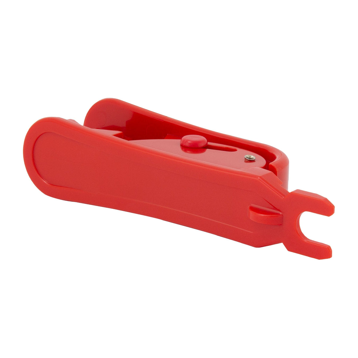 Red plastic tubing cutter with stainless steel blade for 1/8 to 3/4 inch tube