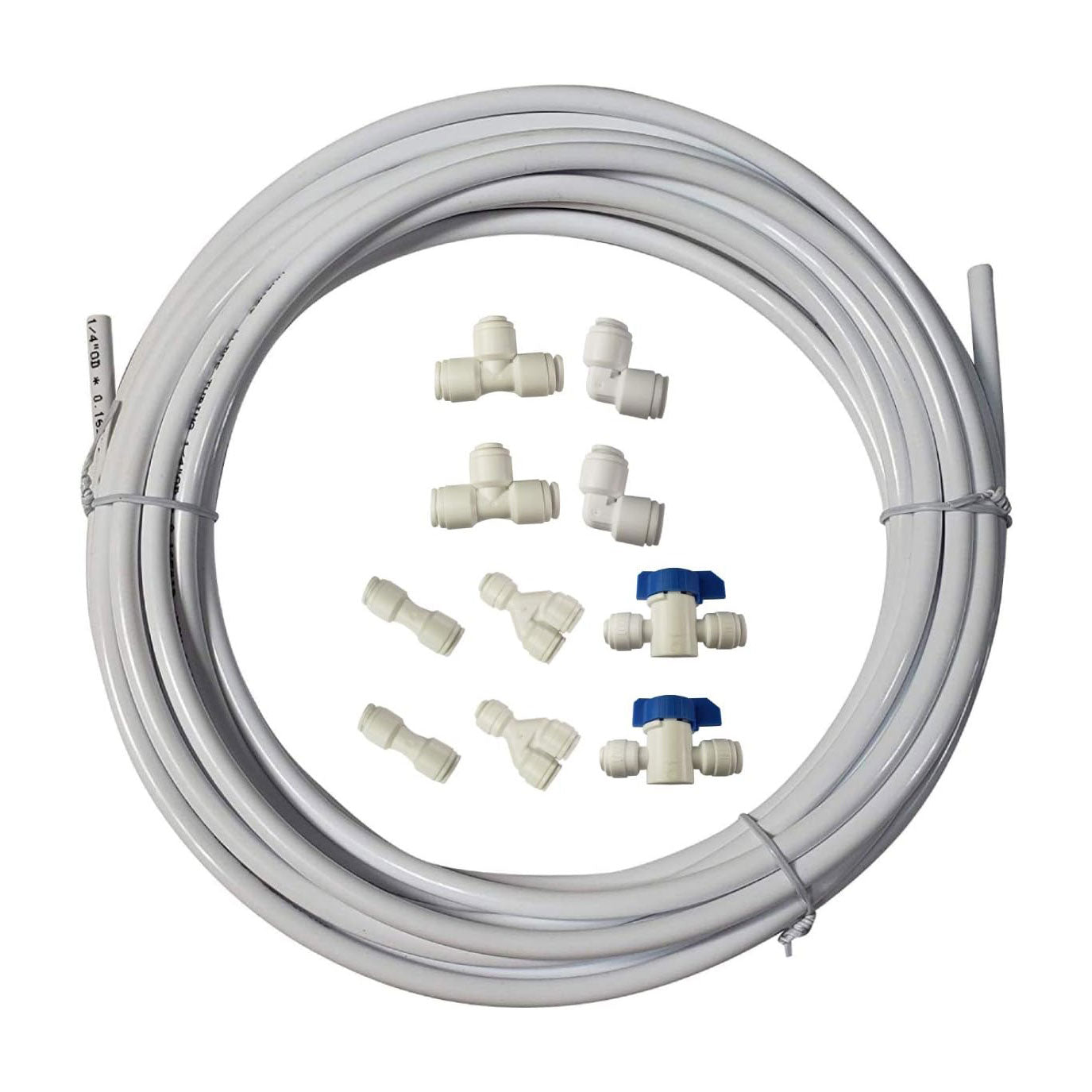 1/4" Quick Connect Reverse Osmosis Fittings Variety Pack + 25' Tubing
