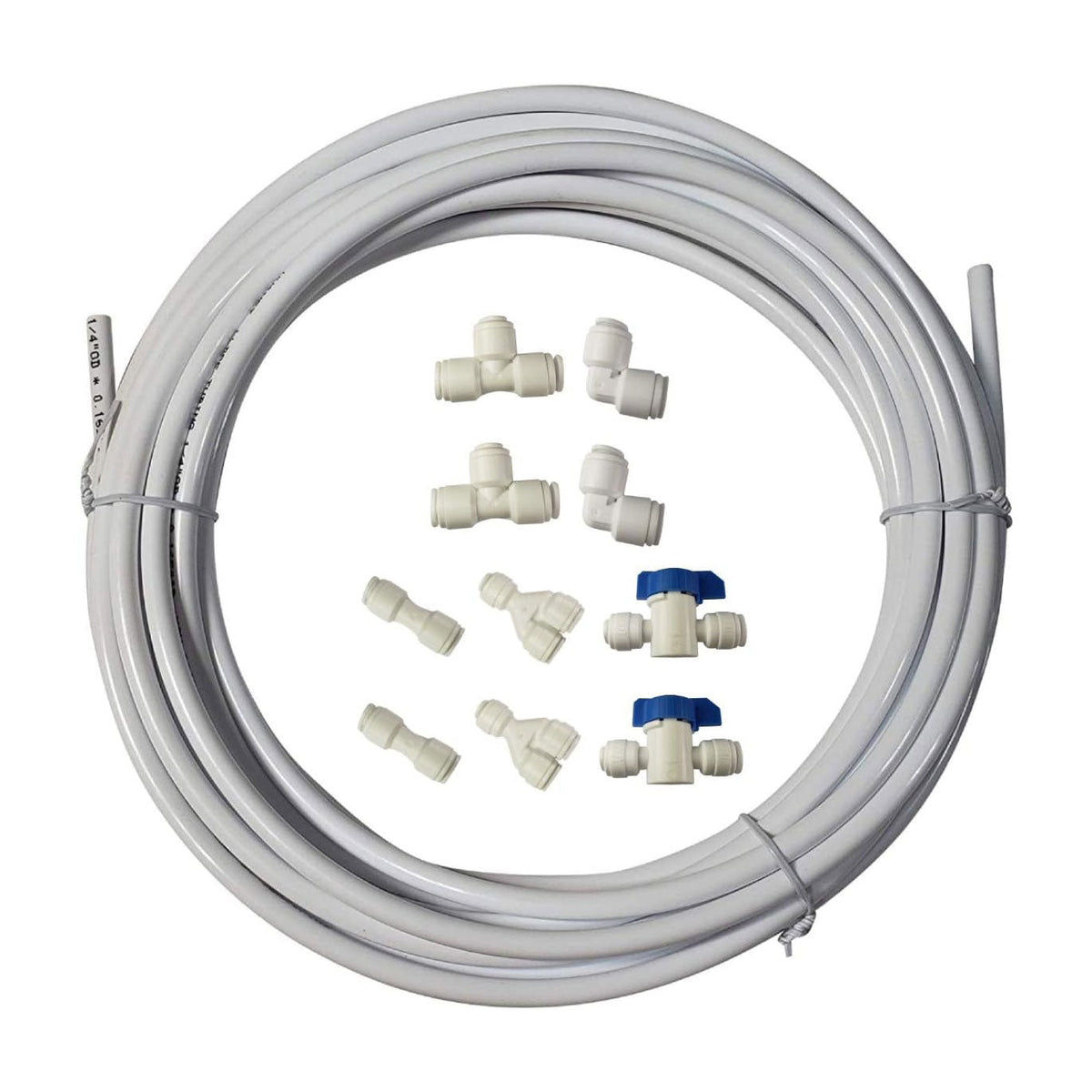 Metpure 1/4 inch OD quick connect RO fittings variety 10 pack with 25 ft white tubing