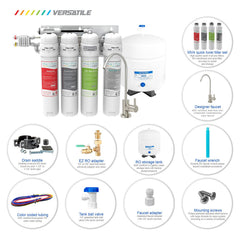 Metpure Versatile MV4-RAGS 4 stage reverse osmosis water filtration system with faucet and tank