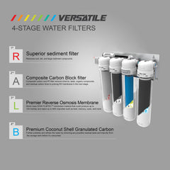 Metpure Versatile MV4-RALB 4 stage reverse osmosis water filtration system with faucet and tank