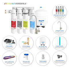 Metpure Versatile MV4-RALB 4 stage reverse osmosis water filtration system with faucet and tank