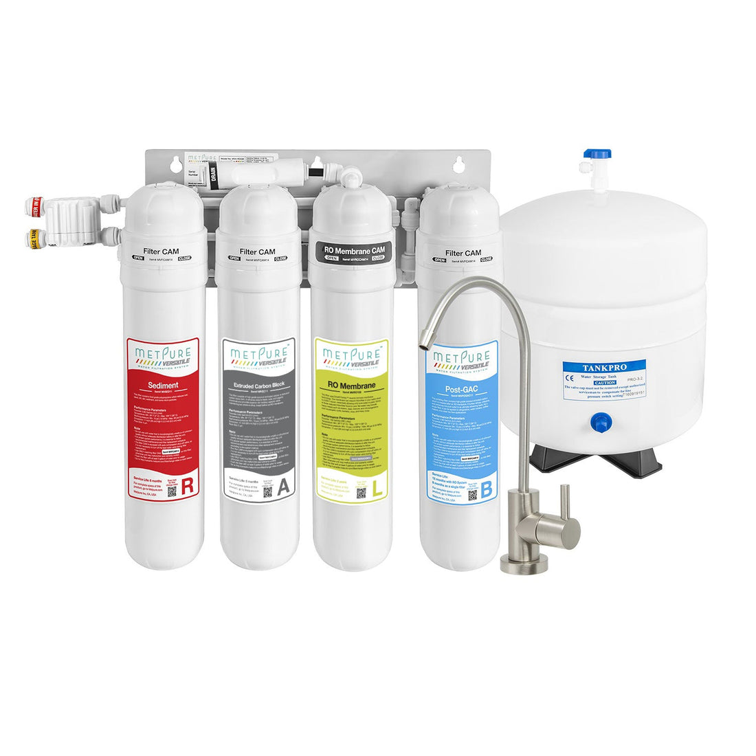 Metpure 4 Stage Reverse Osmosis Water Filtration System (MV4-RALB) with Faucet, 100 GPD RO Membrane