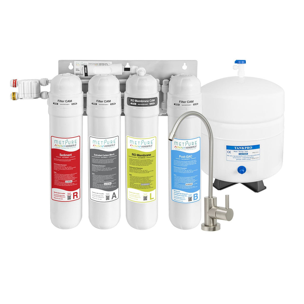 Metpure Versatile MV4-RALB 4 stage reverse osmosis water filtration system with faucet and tank