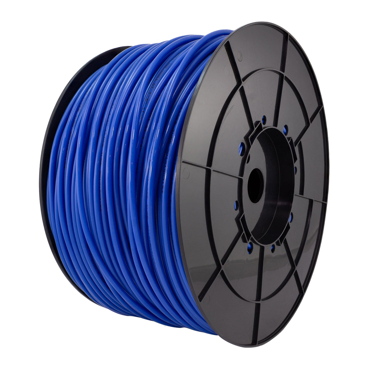 1000 ft roll of 1/4 inch OD blue LLDPE tubing on a spool
