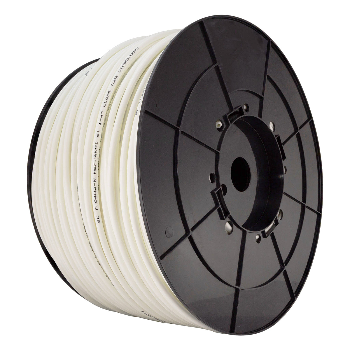 1000 ft roll of 1/4 inch OD white LLDPE tubing on a spool