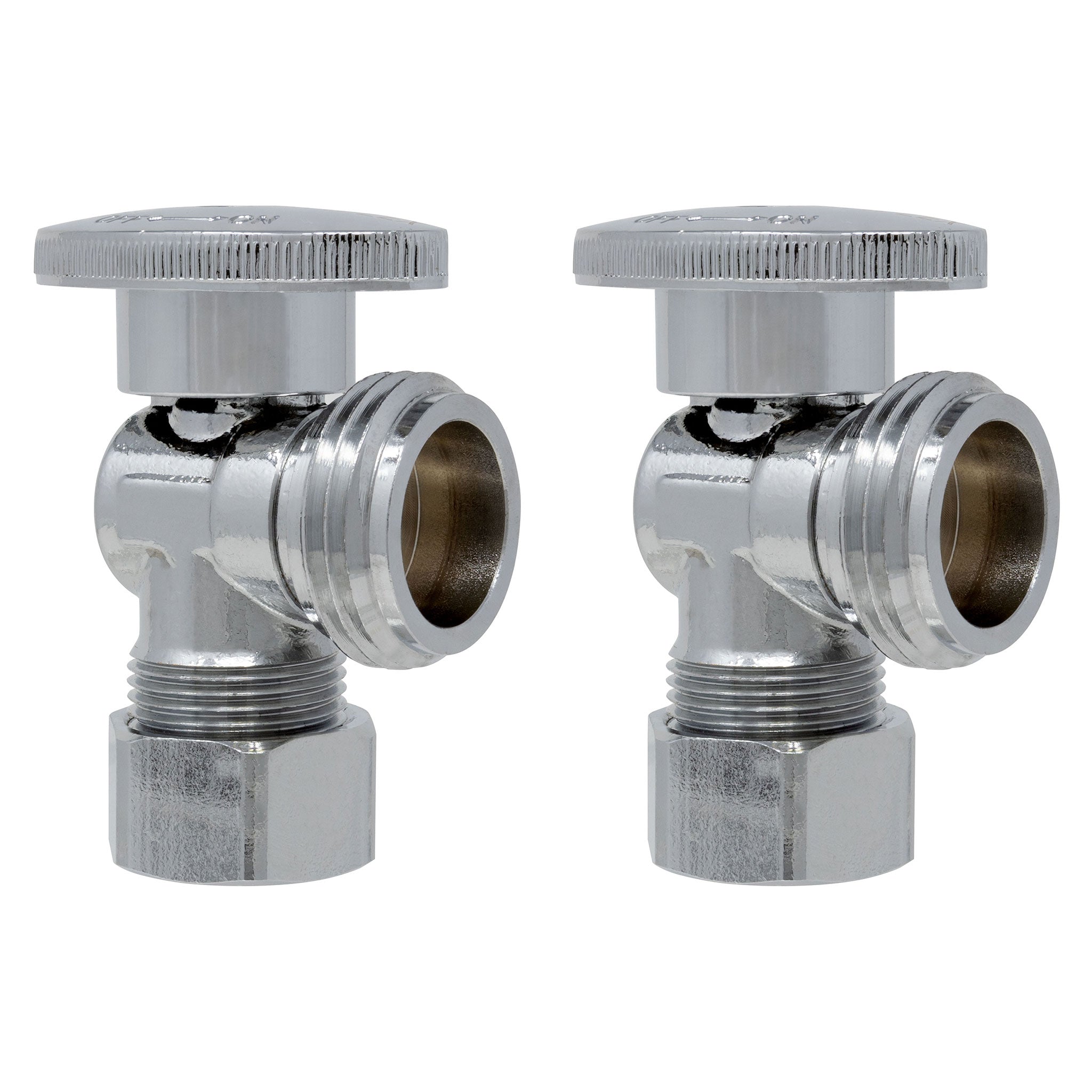 1/4 Turn Washing Machine Angle Stop, 5/8" OD Compression x 3/4" MHT Heavy Duty Chrome Plated Brass Quarter Shut Off Valve with Ferrule and Nut [2 Pack]