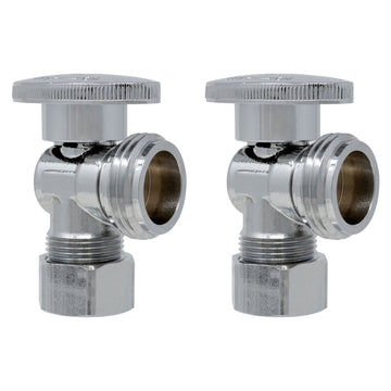 1/4 Turn Washing Machine Angle Stop, 5/8" OD Compression x 3/4" MHT Heavy Duty Chrome Plated Brass Quarter Shut Off Valve with Ferrule and Nut [2 Pack]