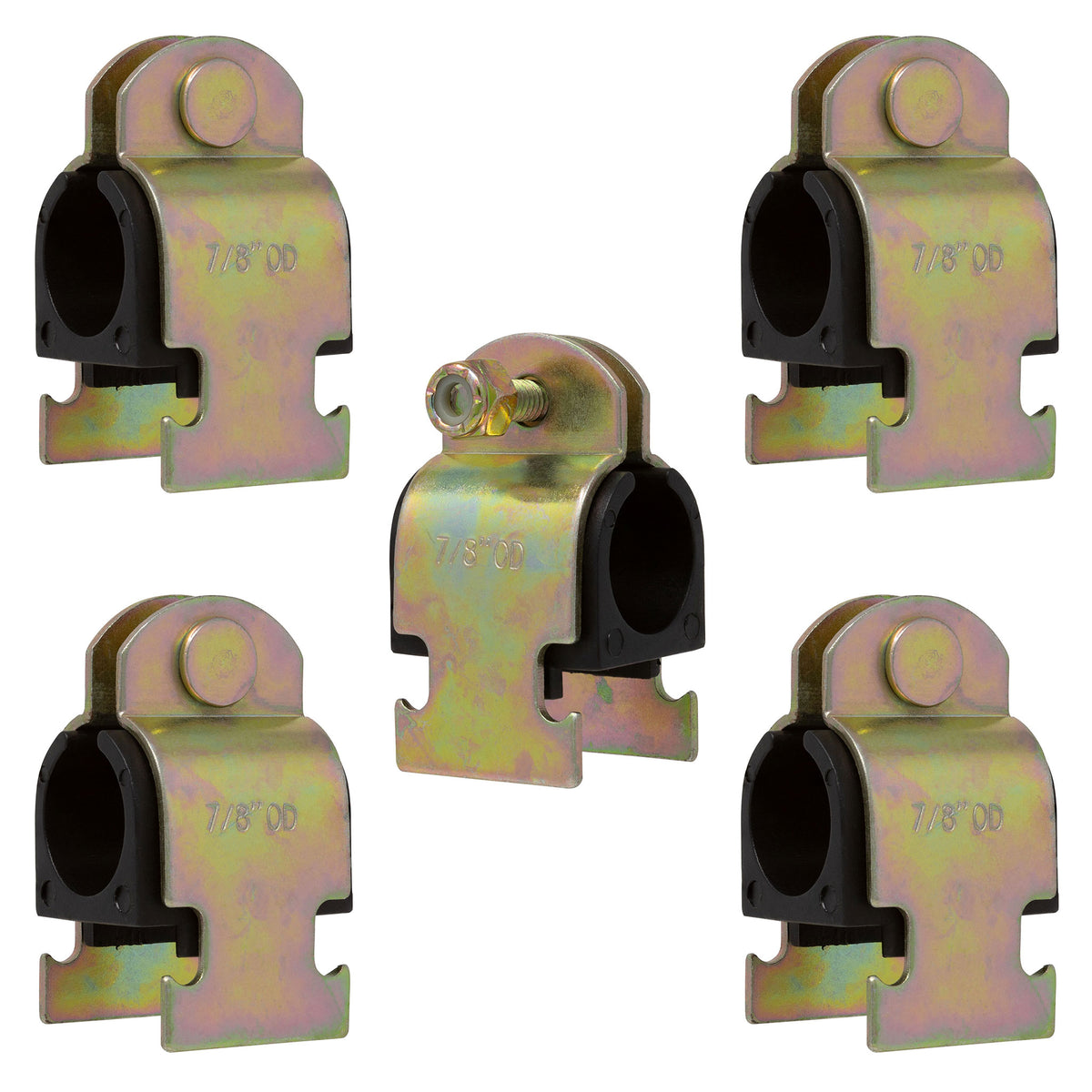 Zinc plated steel strut clamp with rubber cushion for 3/4 inch NOM pipe, 5 pack