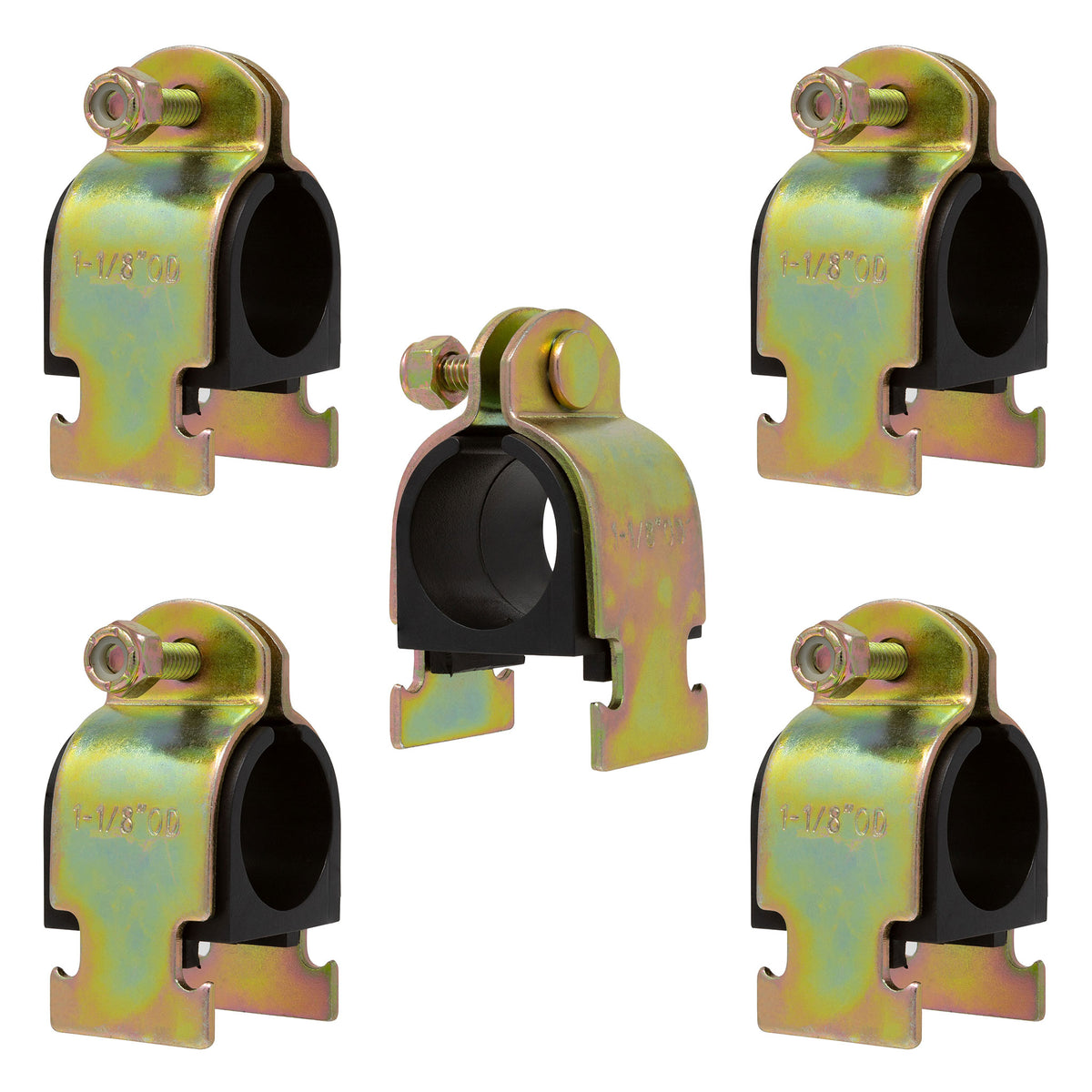 Zinc plated steel strut clamp with rubber cushion for 1 inch NOM pipe, 5 pack