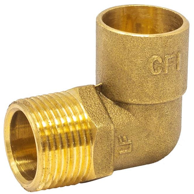 3/4" 90° Elbow C x M, Cast Brass, Lead Free