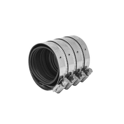 1-1/2 inch heavy duty no-hub coupling with stainless steel band and clamps