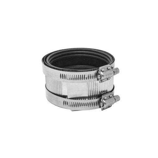1-1/2 inch no-hub coupling with stainless steel band and clamps
