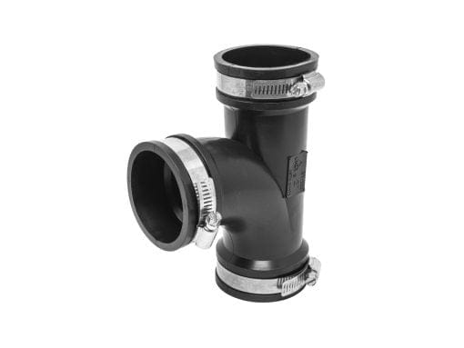4" Flexible Rubber Tee with Stainless Steel Band and Clamps, For CI, Plastic, Copper, Steel