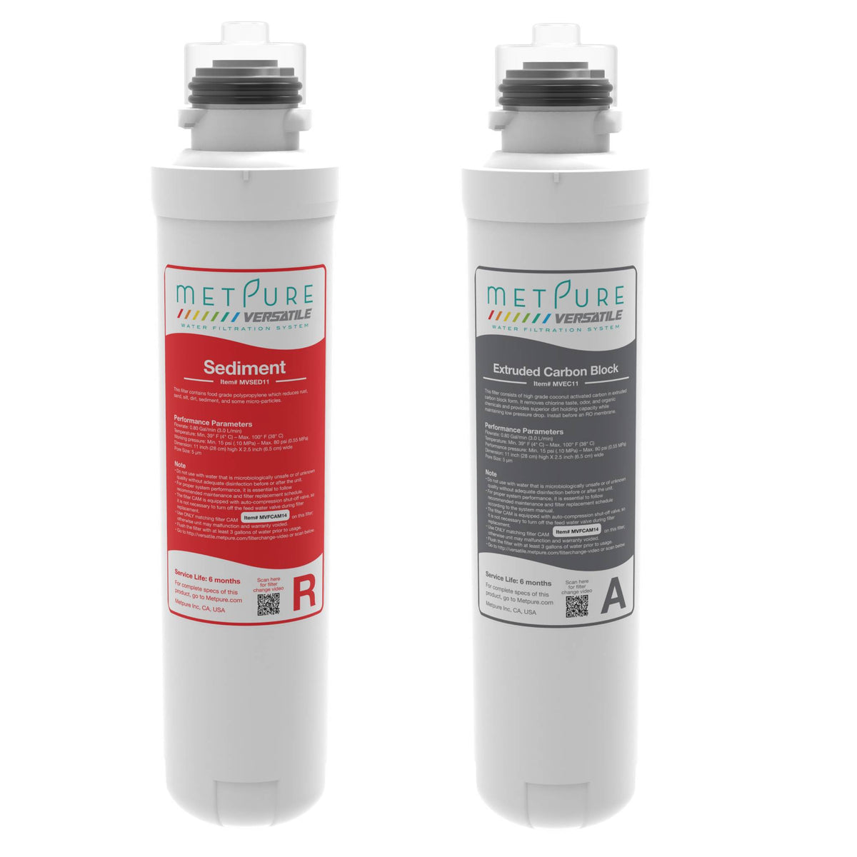 Metpure Versatile Red sediment and Asphalt carbon block quick twist replacement filter set