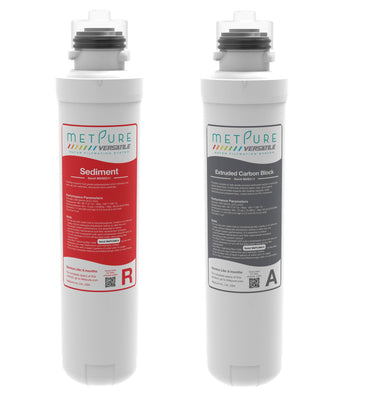 Metpure Versatile filter set: 1 x (R) Sediment filter (MVSED11) and 1 x (A) extruded carbon block (SKU: MVEC11), Drinking Water Filtration System Replacement filters