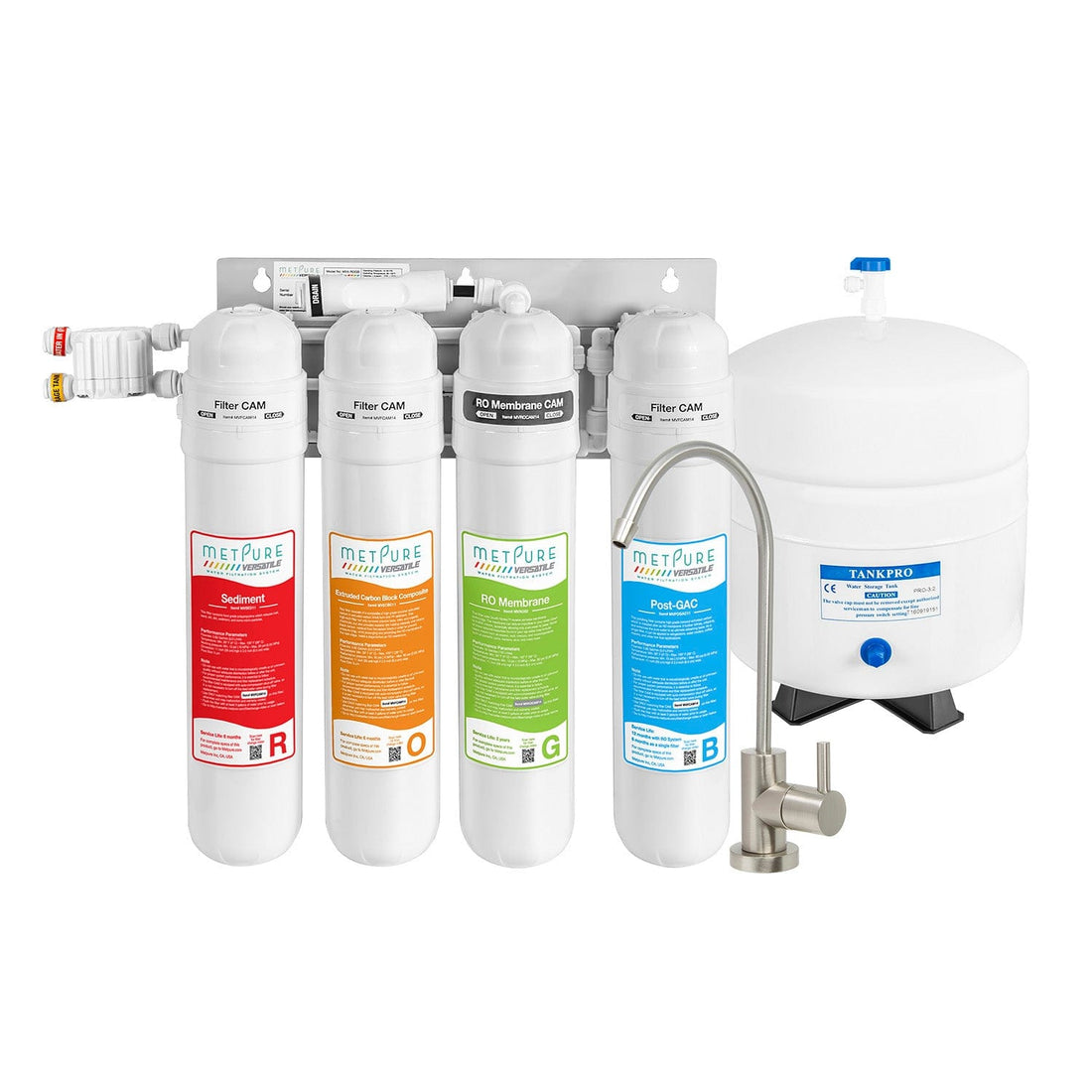 Metpure 4 Stage Reverse Osmosis Water Filtration System (MV4-ROGB) with Faucet, 50 GPD RO Membrane