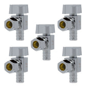 1/4 Turn PEX Angle Stops, 1/2" Crimp PEX B x 3/8" OD Compression Heavy Pattern Bar Stock Heavy Duty Chrome Plated Brass Quarter Turn Shut Off Valve [5 Pack]