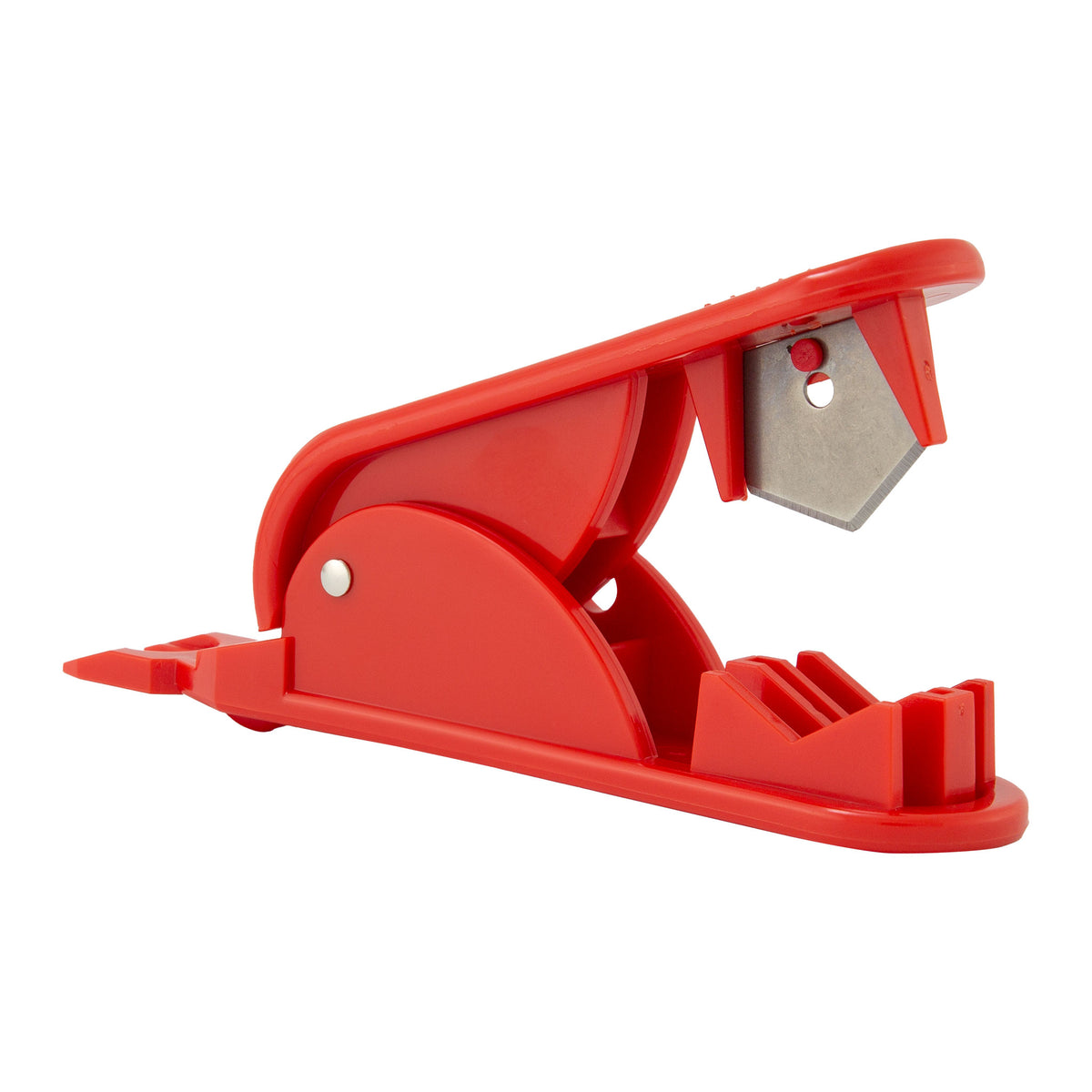 Red plastic tubing cutter with stainless steel blade for 1/8 to 3/4 inch tube